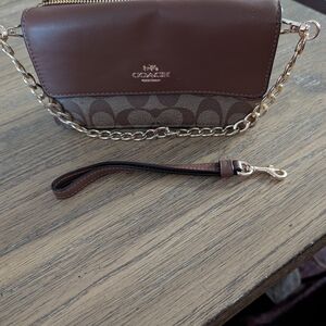 Coach Brown Signature Crossbody with Gold Chain